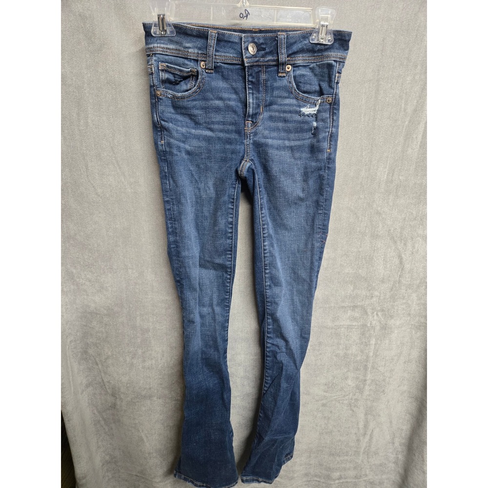 American Eagle Next Level Stretch Bootcut Jeans Dark Wash Distressed Size 00